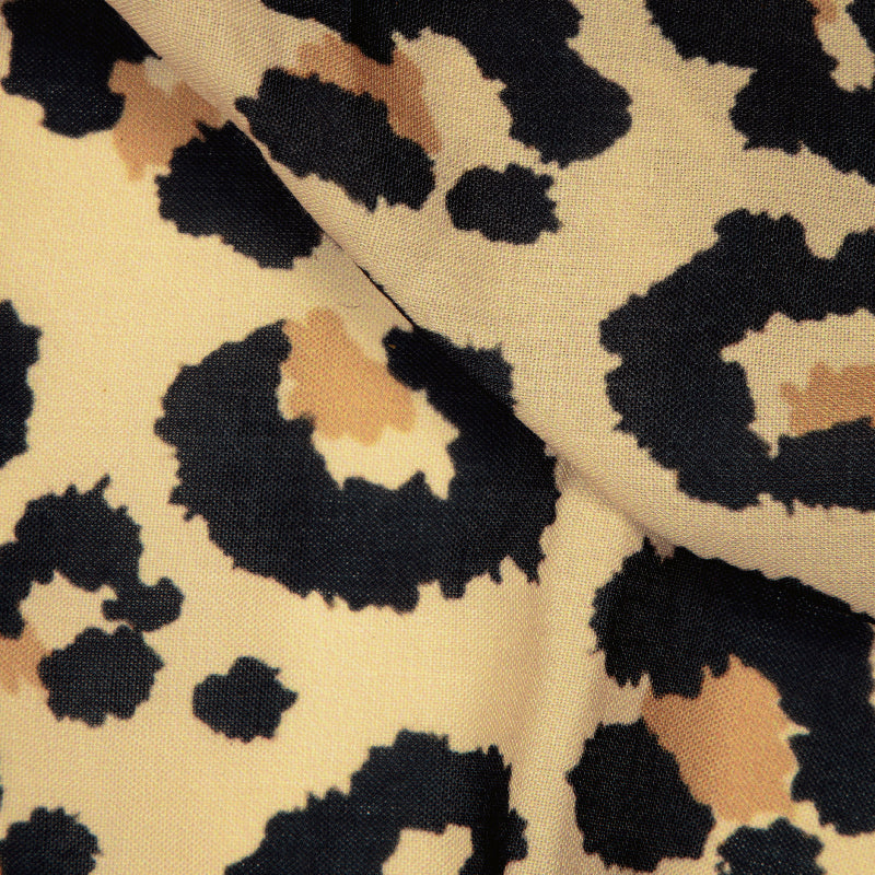 Black And Beige Animal Digital Print Rayon Fabric