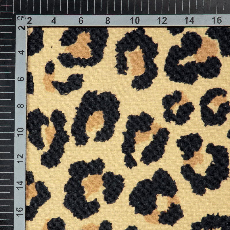 Black And Beige Animal Digital Print Rayon Fabric