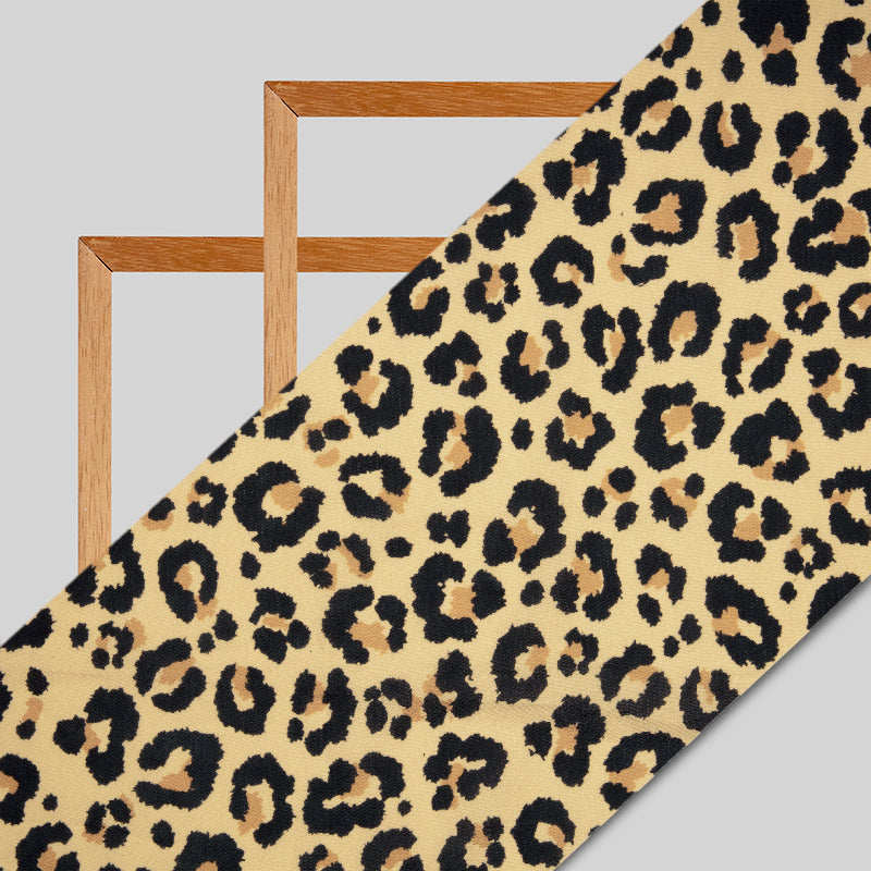 Black And Beige Animal Digital Print Rayon Fabric