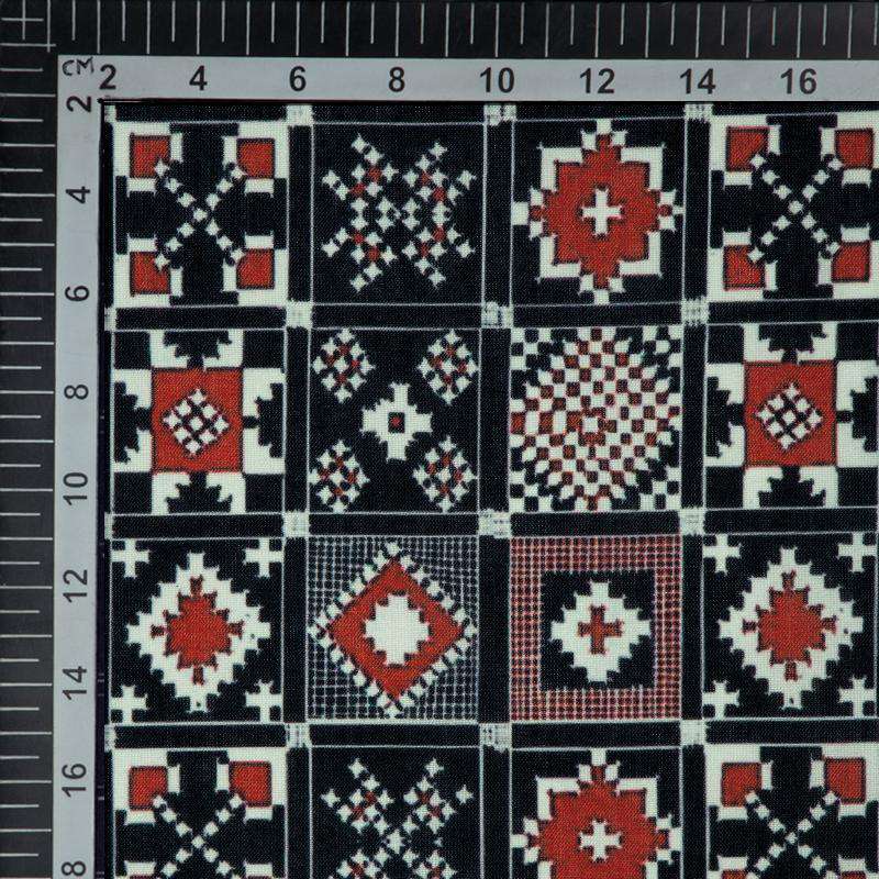 Red And Black Checks Digital Print Rayon Fabric - Fabcurate