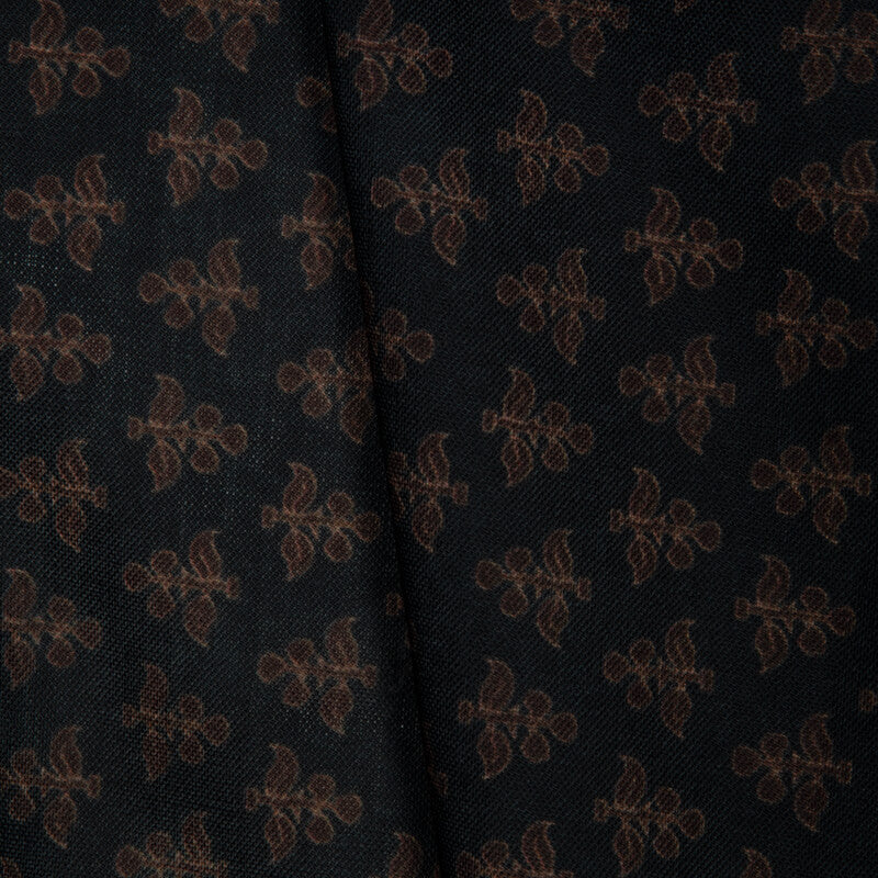Dark Brown Mughal Floral Digital Print Rayon Fabric - Fabcurate