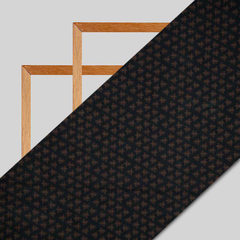 Dark Brown Mughal Floral Digital Print Rayon Fabric - Fabcurate