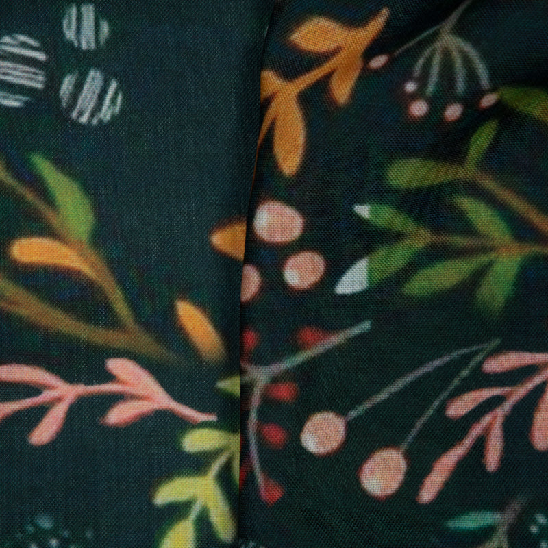Bottle Green Leaf Digital Print Rayon Fabric - Fabcurate