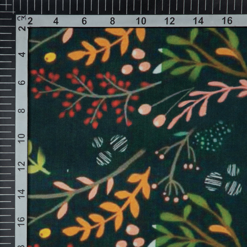 Bottle Green Leaf Digital Print Rayon Fabric - Fabcurate