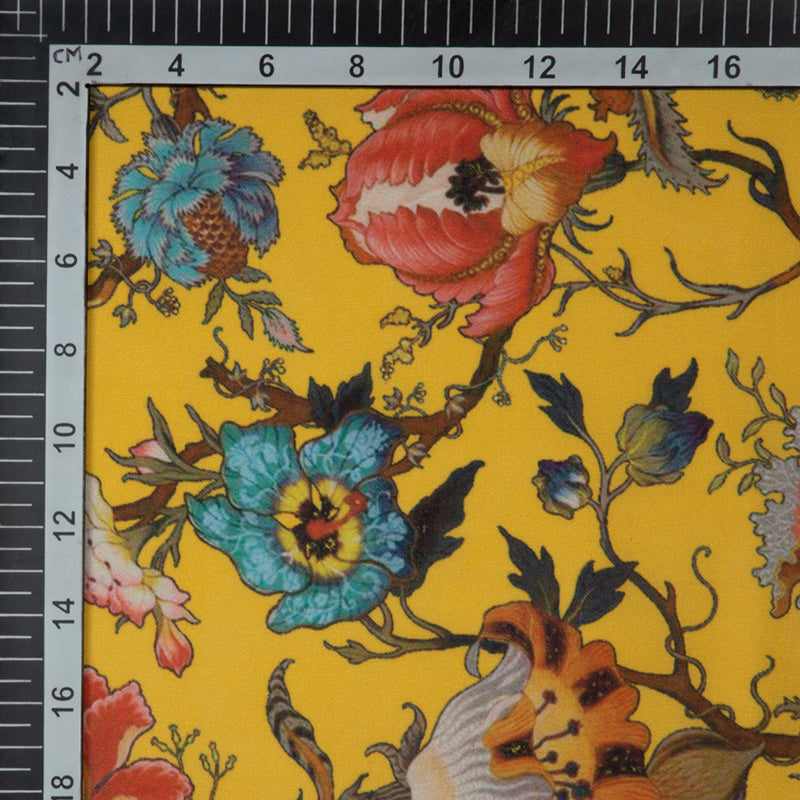 Yellow Ochre Floral Digital Print Rayon Fabric - Fabcurate