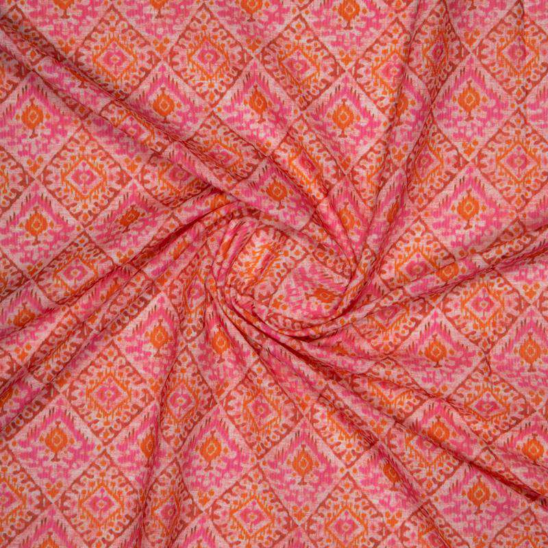 Pink Ikat Pattern Digital Print Rayon Fabric - Fabcurate