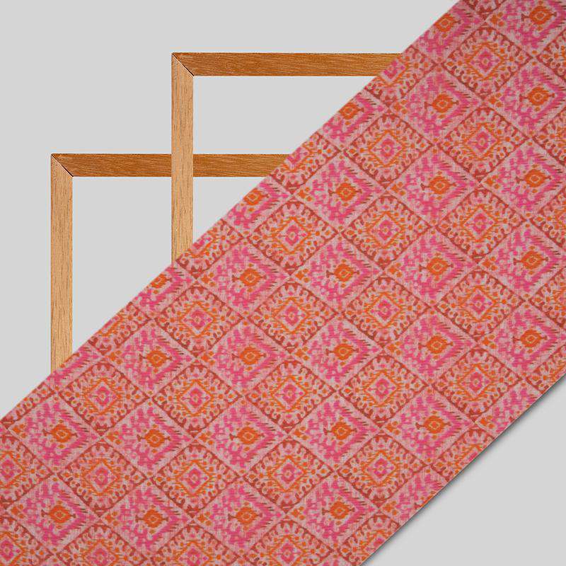 Pink Ikat Pattern Digital Print Rayon Fabric - Fabcurate