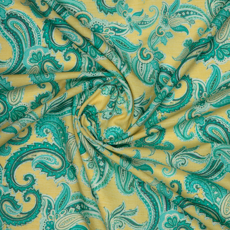 Pastel Blue Paisely Digital Print Rayon Fabric - Fabcurate