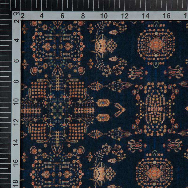 Navy Blue Ethnic Digital Print Rayon Fabric - Fabcurate