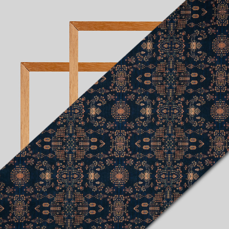 Navy Blue Ethnic Digital Print Rayon Fabric - Fabcurate