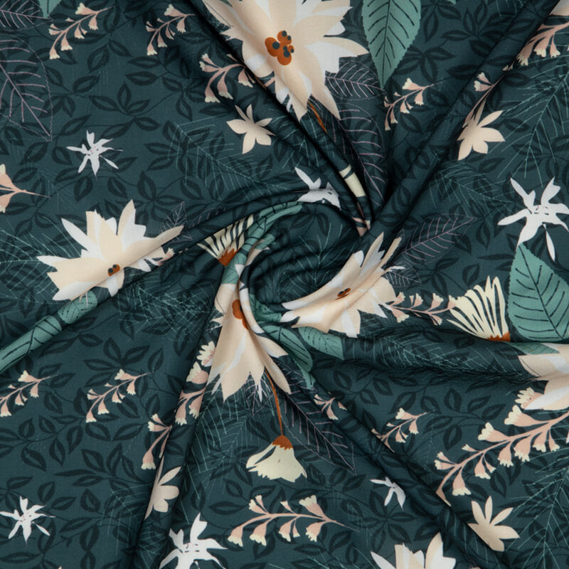 Dark Grey Floral Digital Print Rayon Fabric - Fabcurate