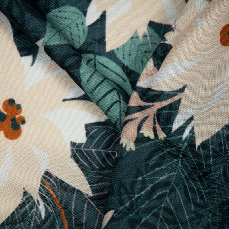 Dark Grey Floral Digital Print Rayon Fabric - Fabcurate
