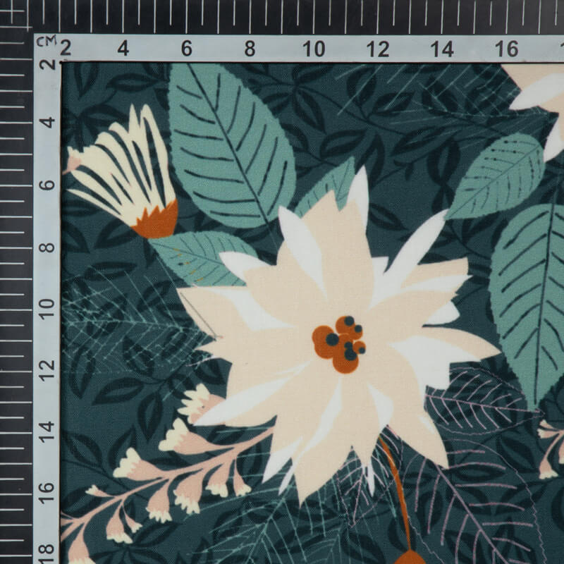 Dark Grey Floral Digital Print Rayon Fabric - Fabcurate