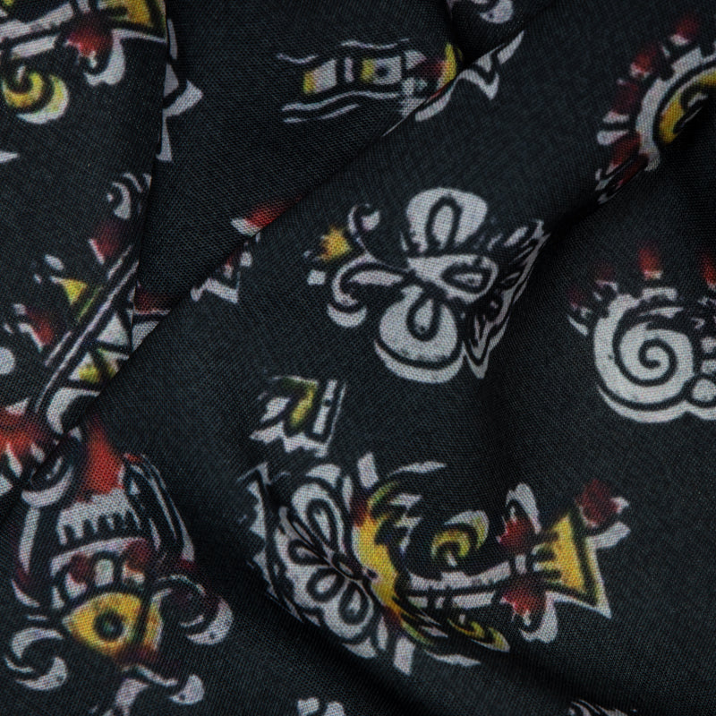 Black Object Digital Print Rayon Fabric - Fabcurate