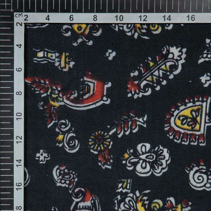 Black Object Digital Print Rayon Fabric - Fabcurate