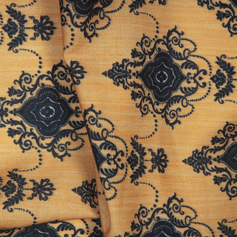 Black And Beige Ethnic Digital Print Rayon Fabric - Fabcurate