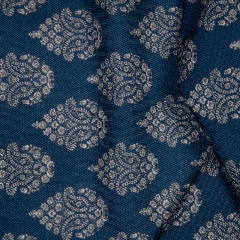 Navy Blue Ethnic Digital Print Rayon Fabric - Fabcurate