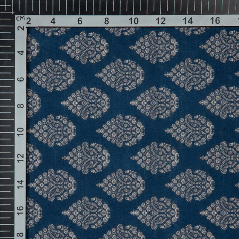 Navy Blue Ethnic Digital Print Rayon Fabric - Fabcurate