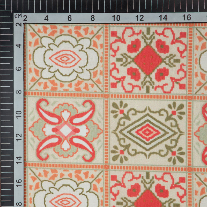Beige And Pastel Pink Ethnic Digital Print Rayon Fabric - Fabcurate