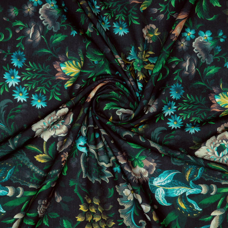 Black Floral Digital Print Rayon Fabric