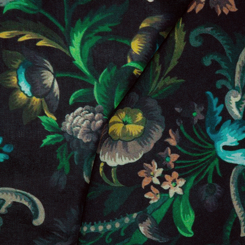 Black Floral Digital Print Rayon Fabric