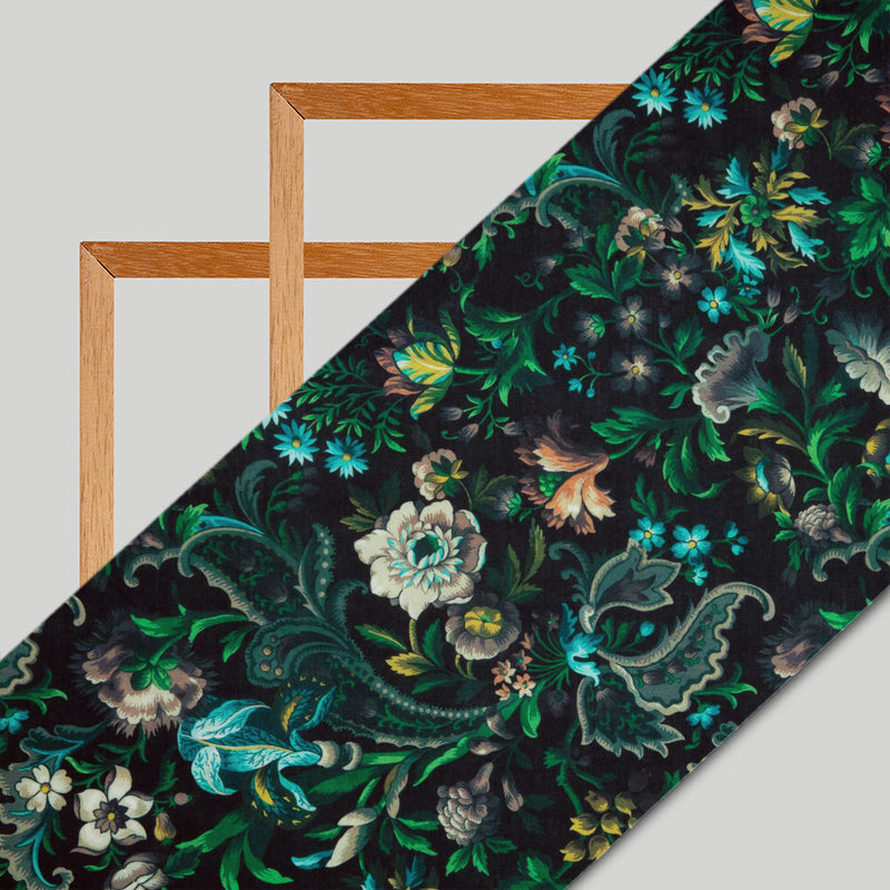 Black Floral Digital Print Rayon Fabric