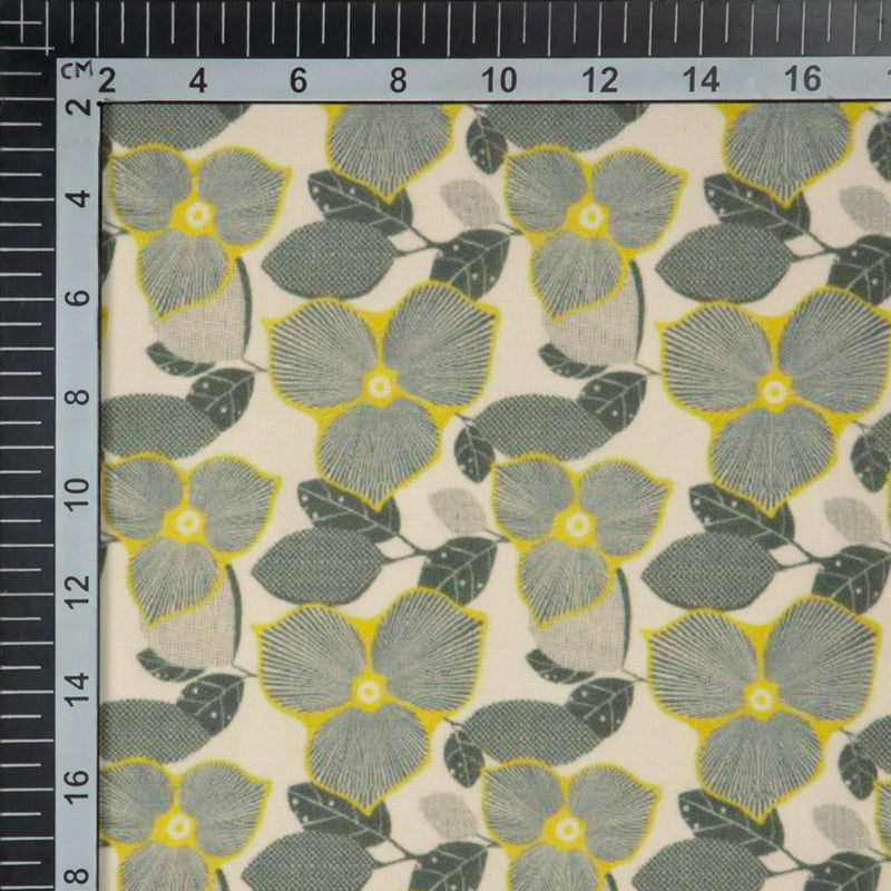 Cream And Grey Leaf Digital Print Rayon Fabric - Fabcurate