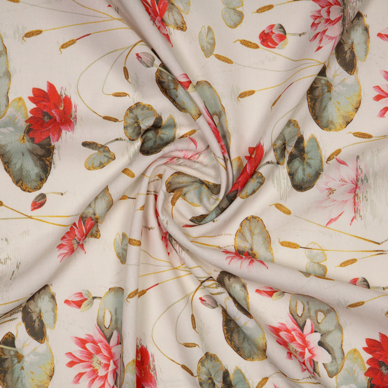 Beige Floral Digital Print Rayon Fabric - Fabcurate