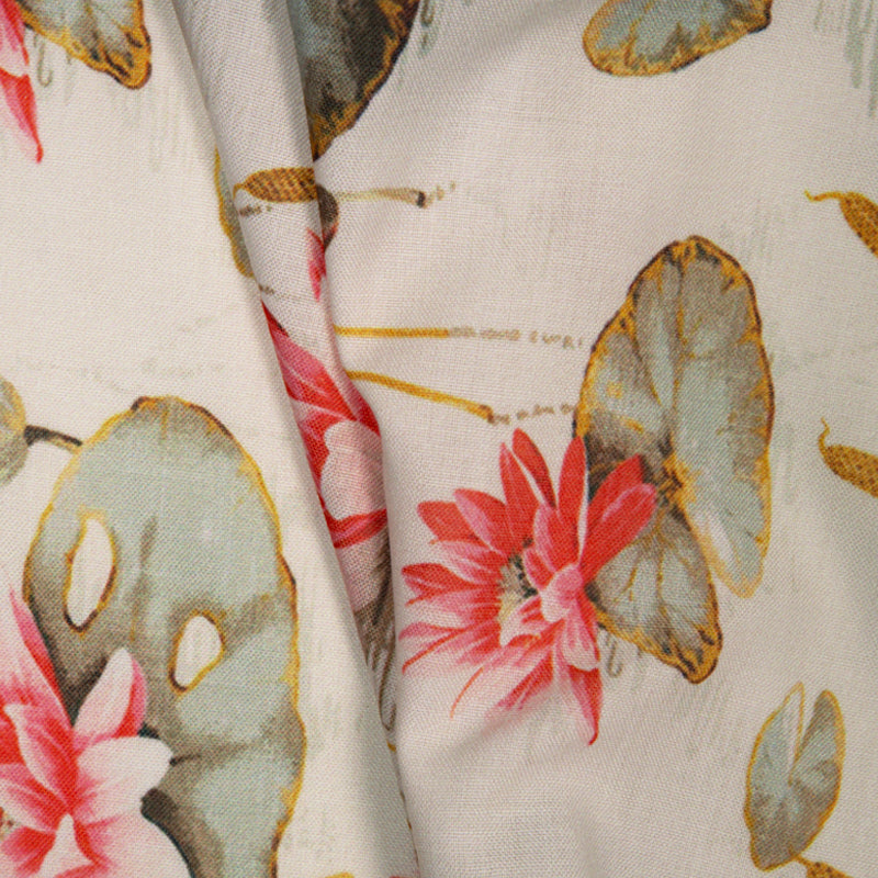 Beige Floral Digital Print Rayon Fabric - Fabcurate
