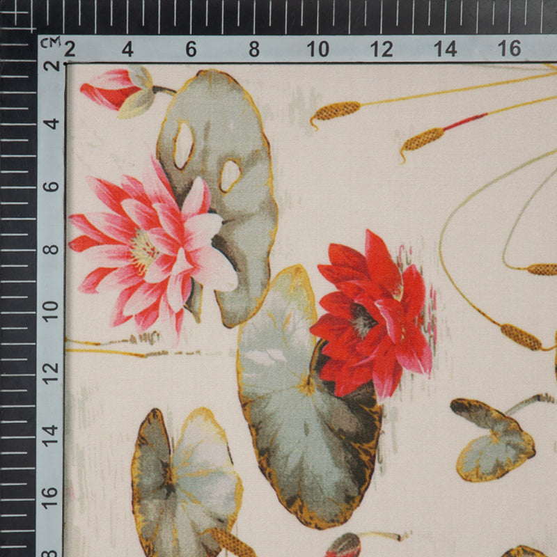 Beige Floral Digital Print Rayon Fabric - Fabcurate