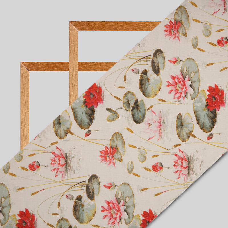 Beige Floral Digital Print Rayon Fabric - Fabcurate