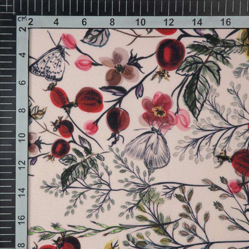 Off White Floral Digital Print Rayon Fabric - Fabcurate