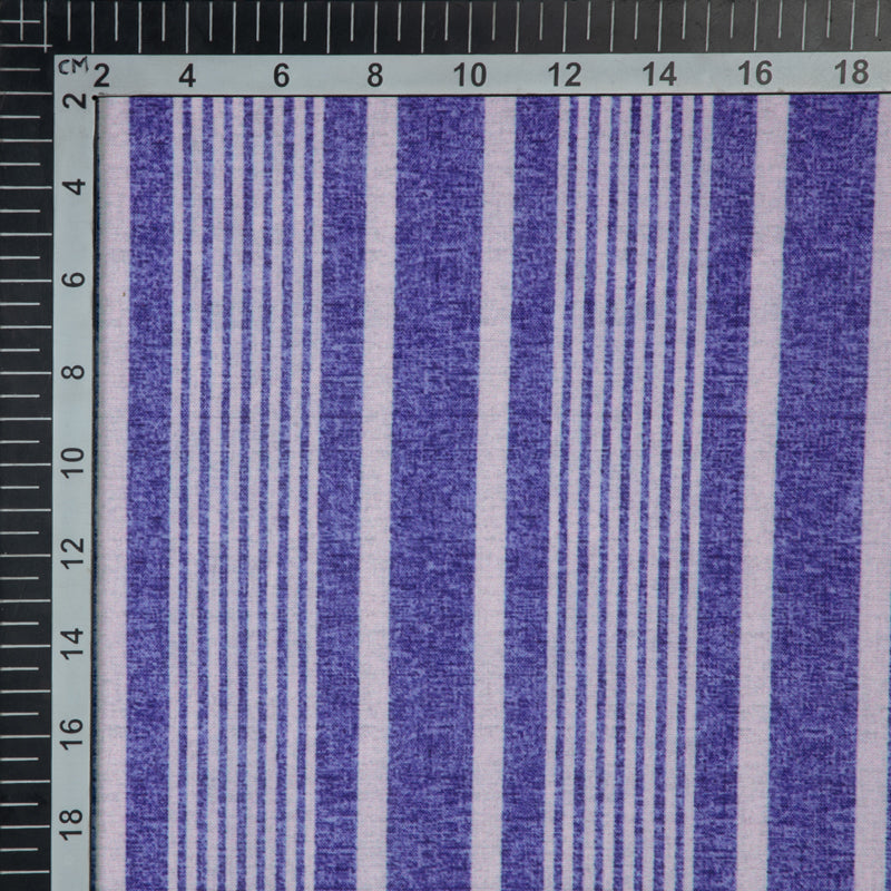 Pastel Blue Stripes Digital Print Rayon Fabric - Fabcurate