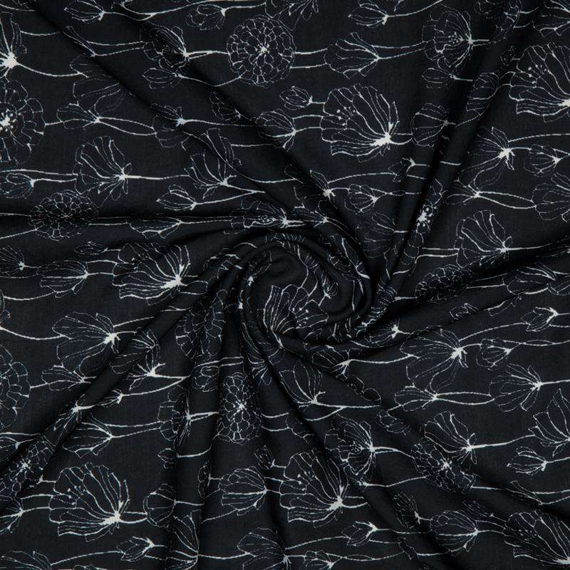 Black Floral Digital Print Rayon Fabric - Fabcurate