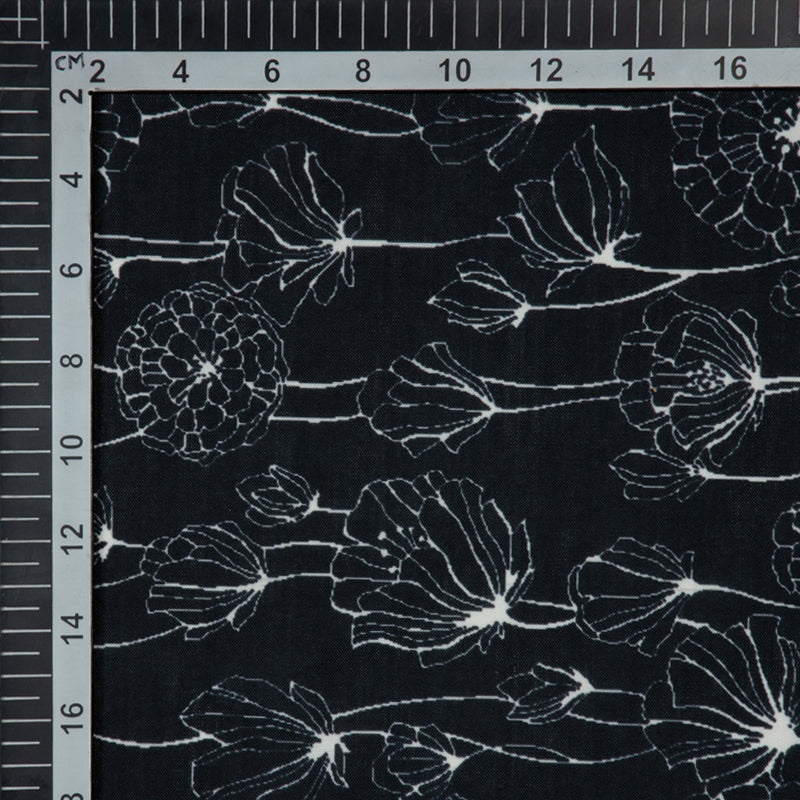 Black Floral Digital Print Rayon Fabric - Fabcurate