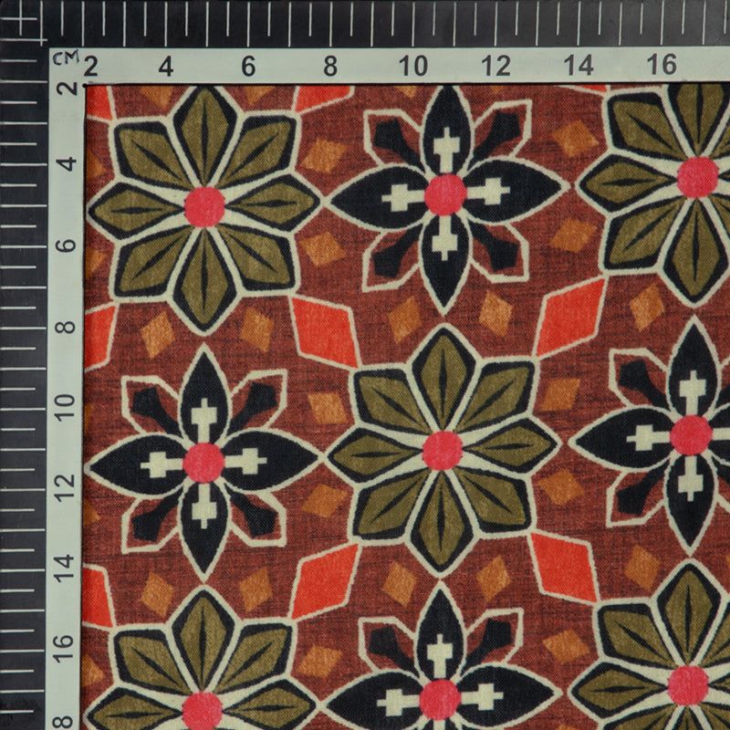 Brown Ethnic Digital Print Rayon Fabric - Fabcurate