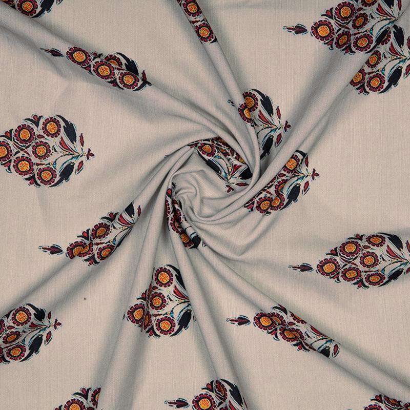 Beige Mughal Butta Digital Print Rayon Fabric - Fabcurate