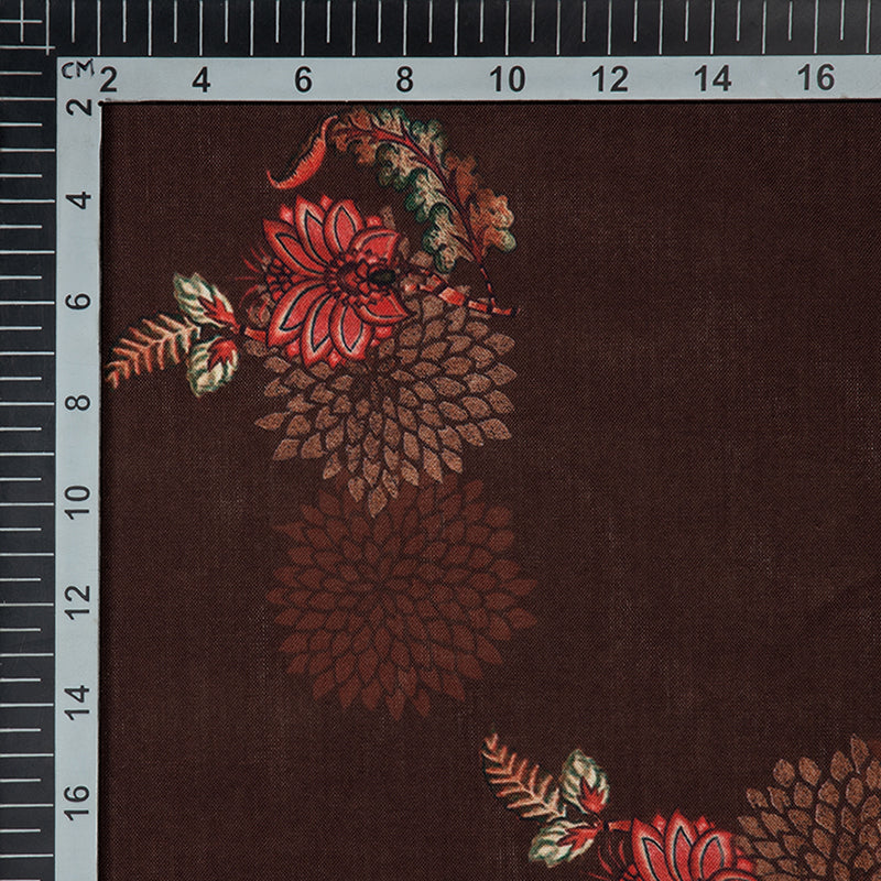 Brown Mughal Floral Digital Print Rayon Fabric - Fabcurate