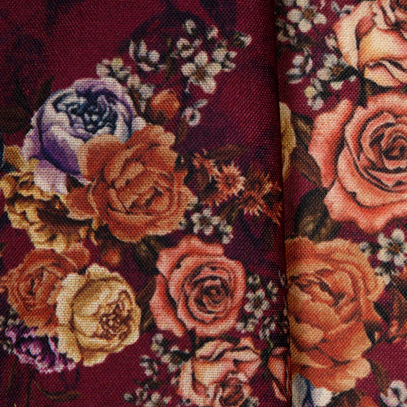 Maroon Floral Digital Print Rayon Fabric - Fabcurate