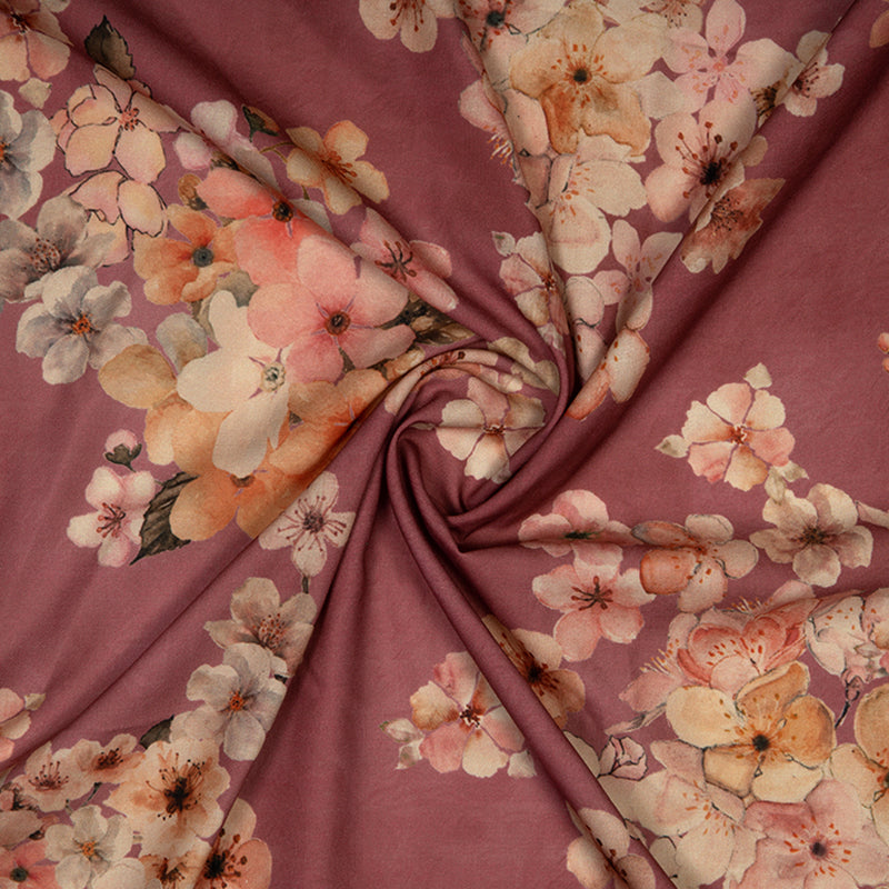 Pastel Pink Floral Digital Print Rayon Fabric - Fabcurate