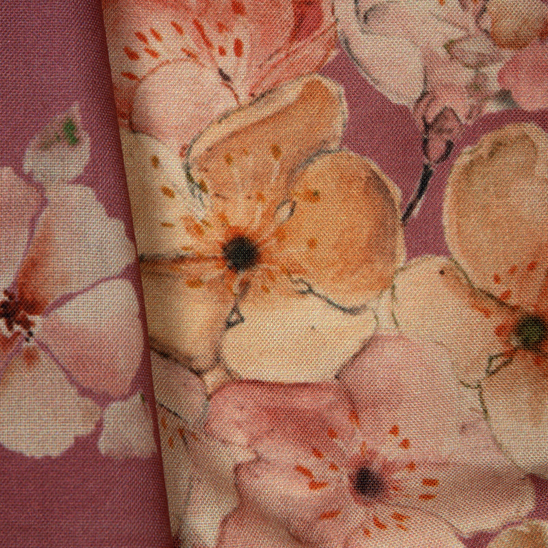 Pastel Pink Floral Digital Print Rayon Fabric - Fabcurate
