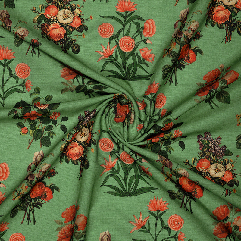 Pastel Green Mugal Floral Digital Print Rayon Fabric