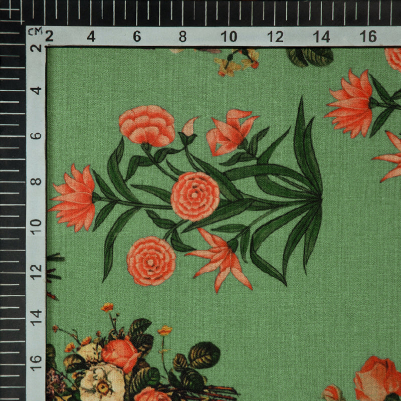 Pastel Green Mugal Floral Digital Print Rayon Fabric