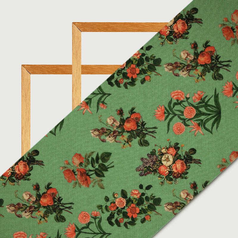 Pastel Green Mugal Floral Digital Print Rayon Fabric
