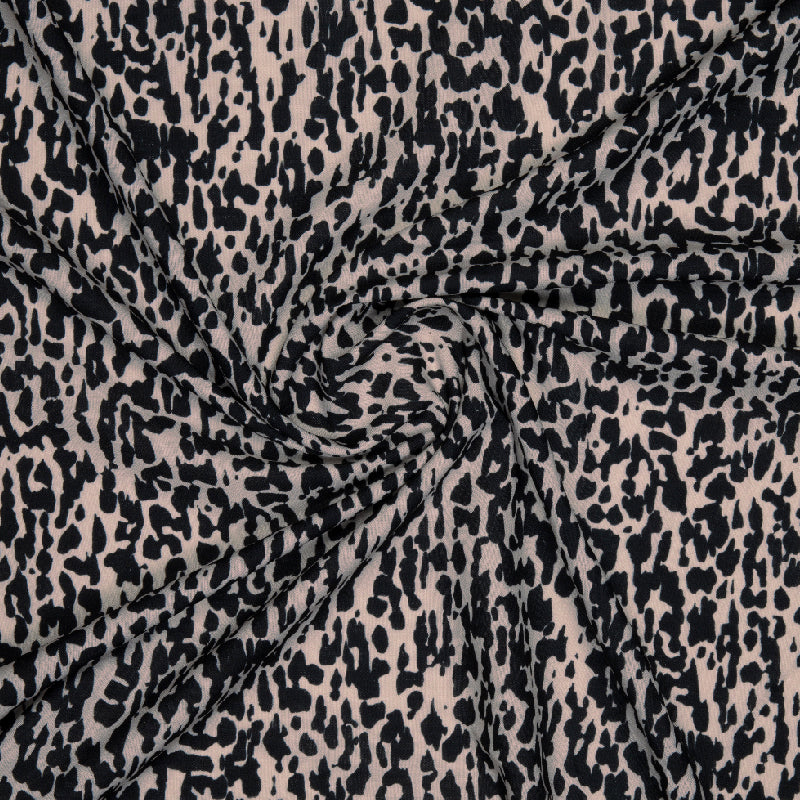 Black And Beige Animal Digital Print Rayon Fabric - Fabcurate