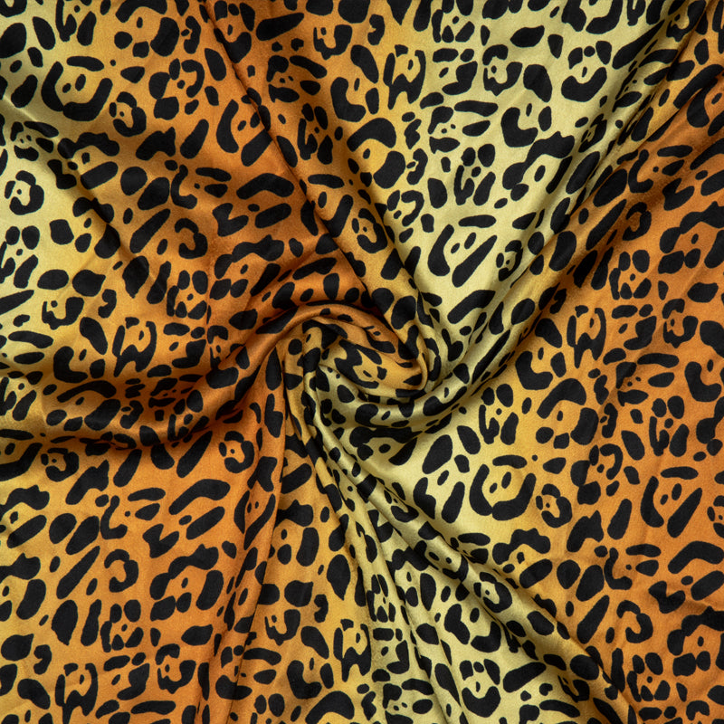 Light Brown And Black Animal Digital Print Japan Satin Fabric - Fabcurate