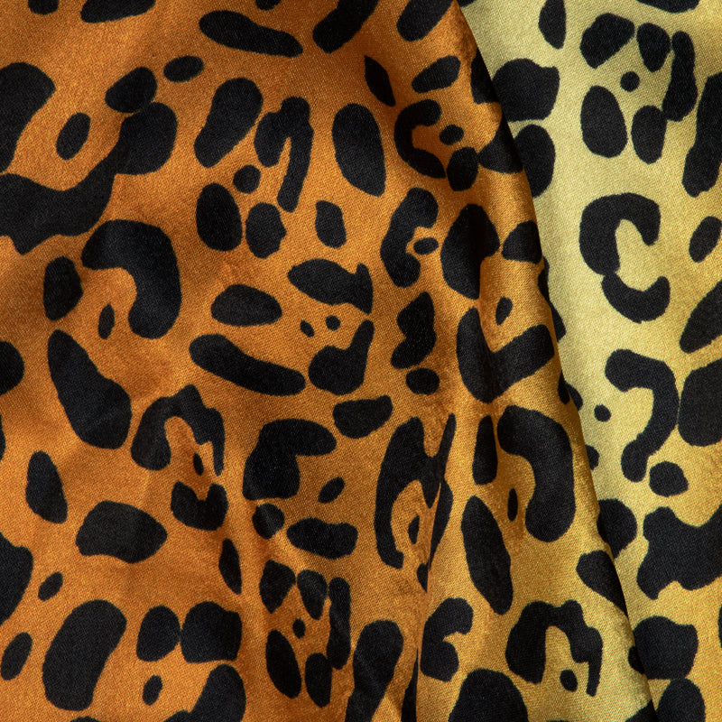 Light Brown And Black Animal Digital Print Japan Satin Fabric - Fabcurate