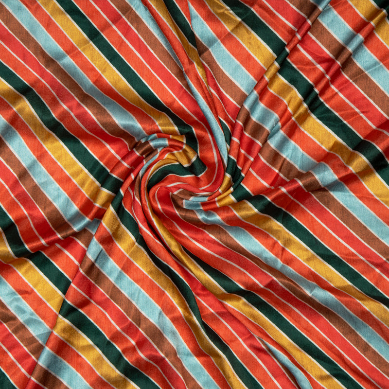 Multicolor Stripes Digital Print Japan Satin Fabric - Fabcurate