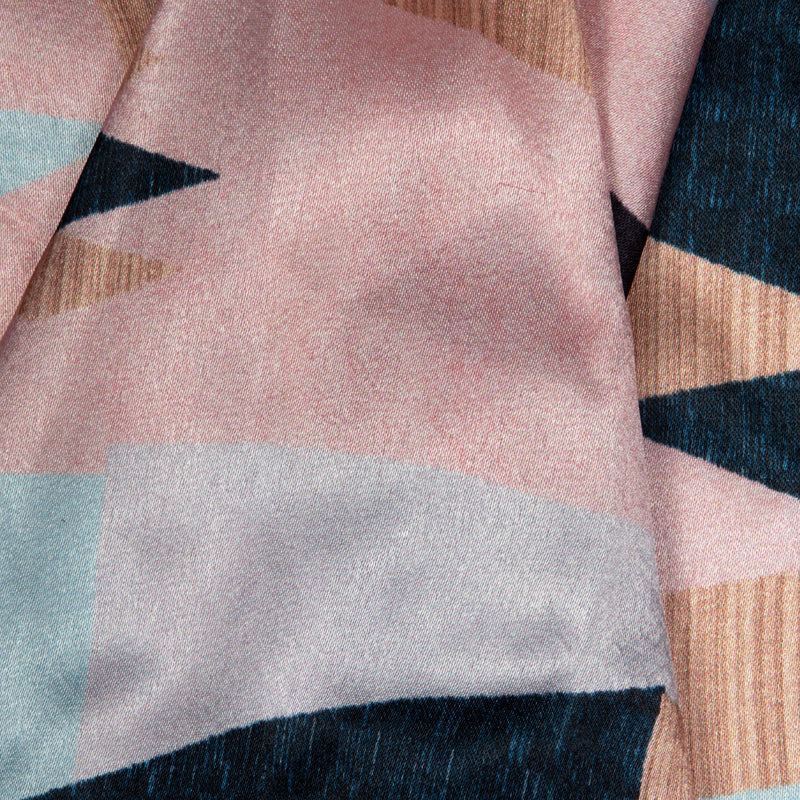 Peach Geometrical Digital Print Japan Satin Fabric - Fabcurate