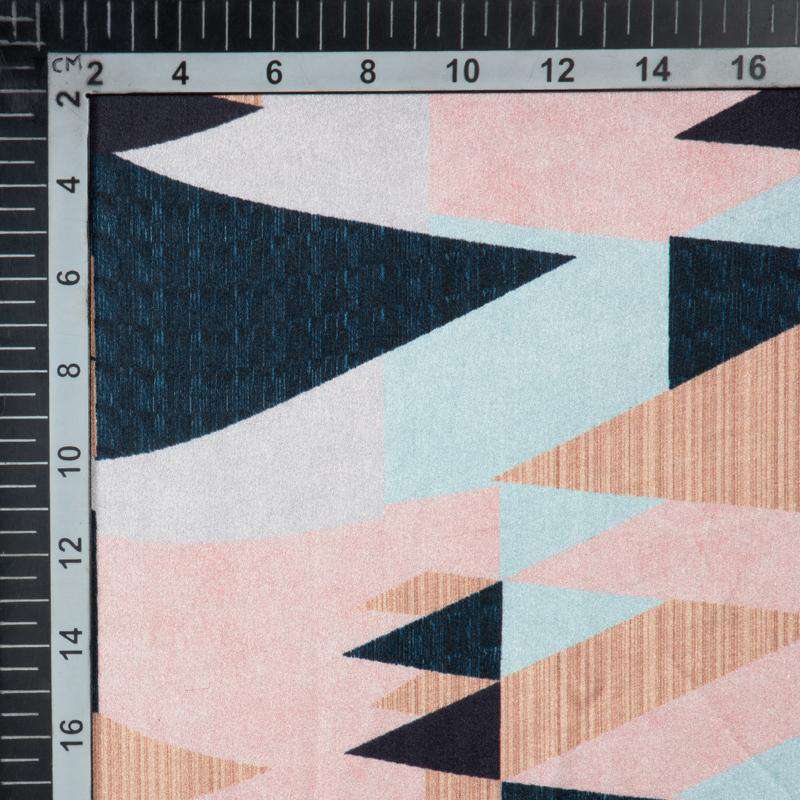 Peach Geometrical Digital Print Japan Satin Fabric - Fabcurate